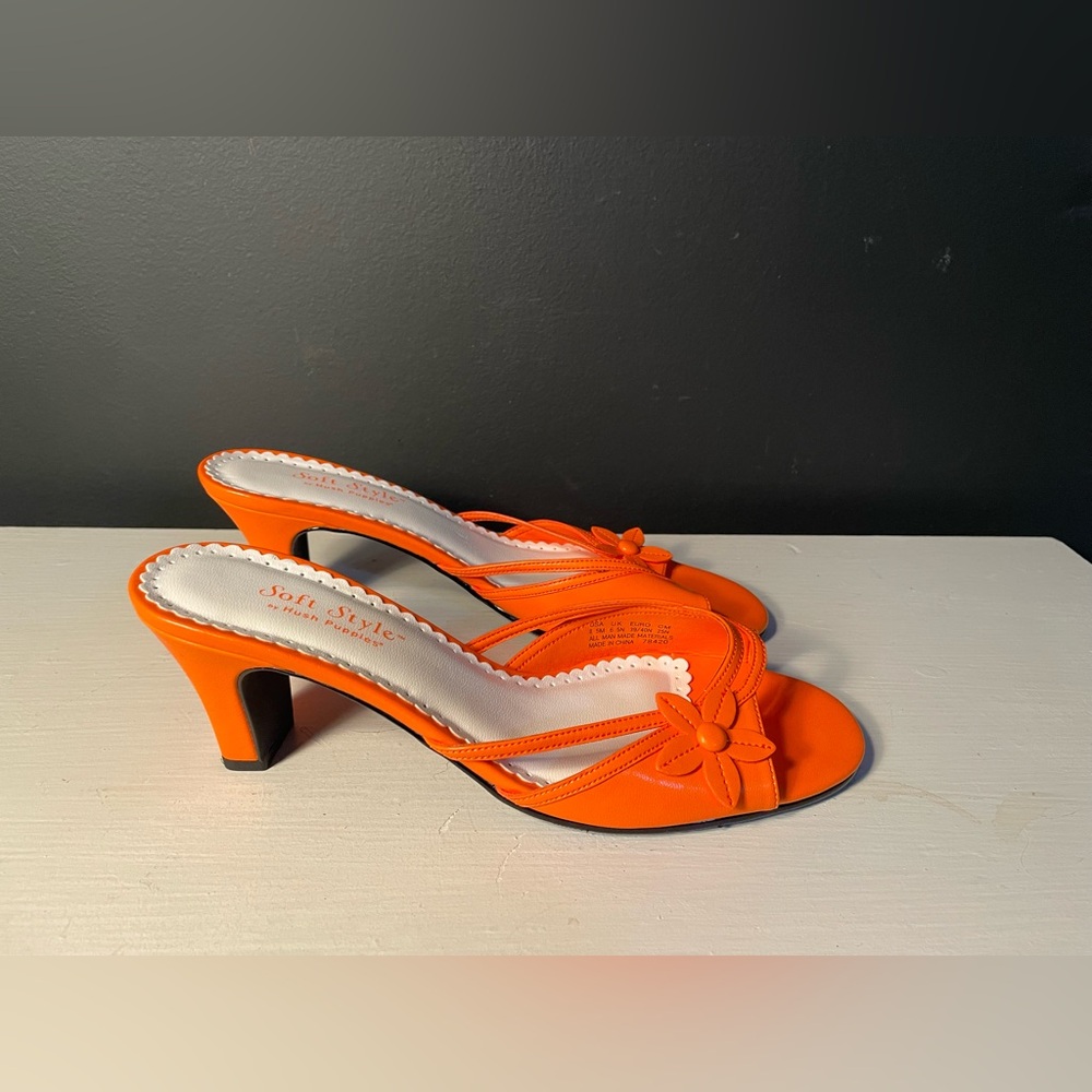 Soft Style Bright Orange Mules Heels Neon 80’s 8.5 New Hush Puppies